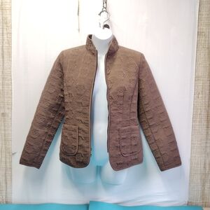 Gallery Petite Women's Full Zip Floral Quilted Jacket Brown Size PS